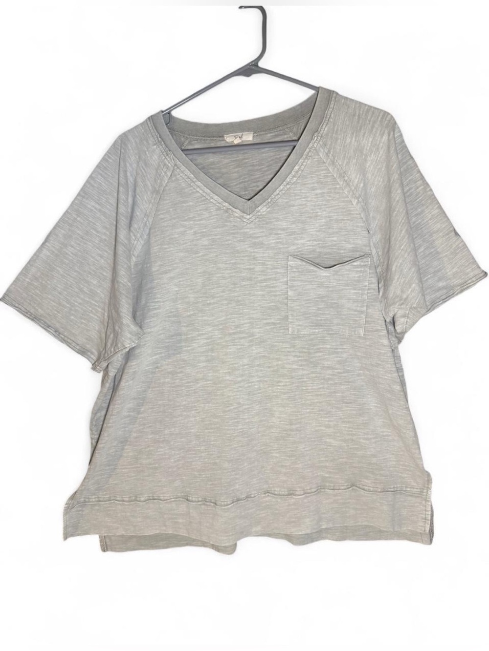 Easel Gray V-Neck Short Sleeve Pocket Tee Oversized